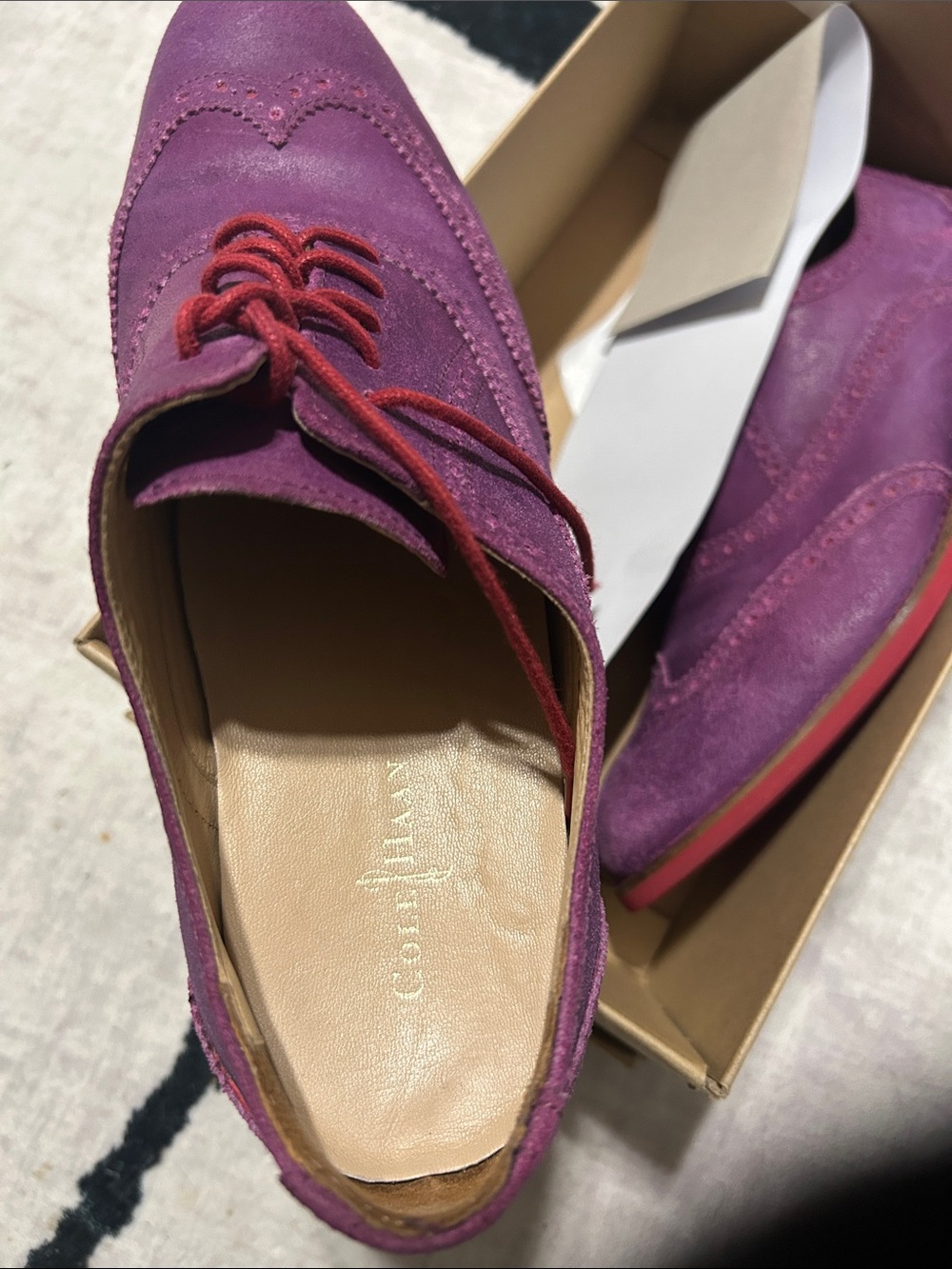 Cole Haan Purple Suede Wingtip Oxfords with Red Sole - Picture 2 of 3